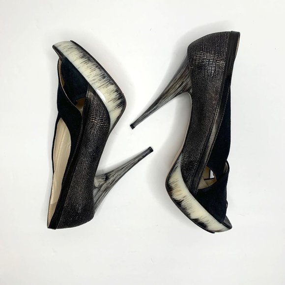 ANGELEIGH ANASTASIO Black Leather Peep Toe Platform Stiletto Sz 8 - Picture 6 of 9